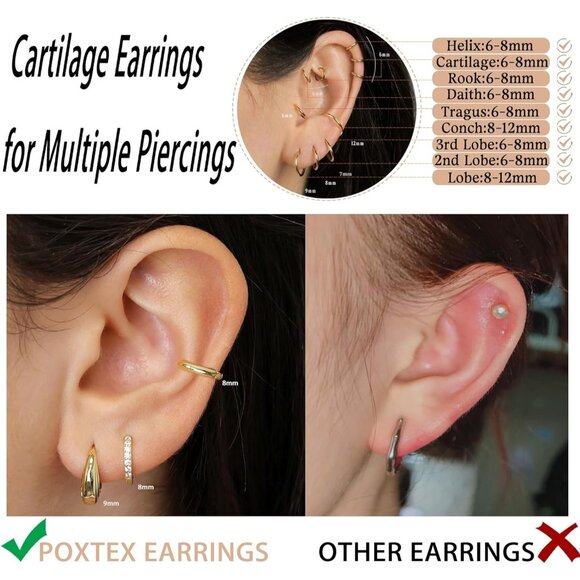 Gold Hoop Earrings Set for Women, 14K Small Huggie Earrings for Multiple Piercin - Picture 6 of 10